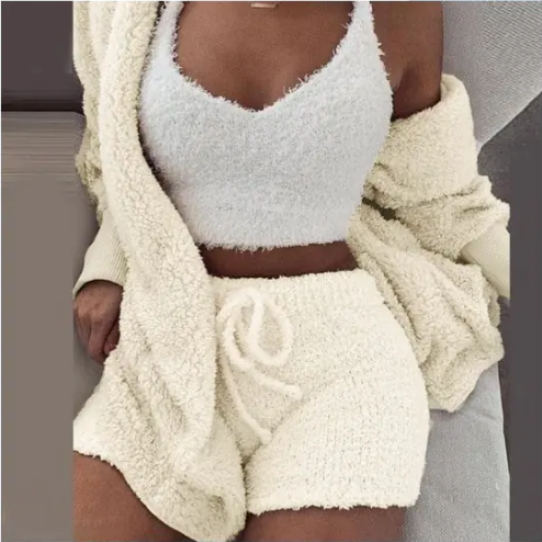 Fluffy Three Piece Set Lounge Sexy Outfits